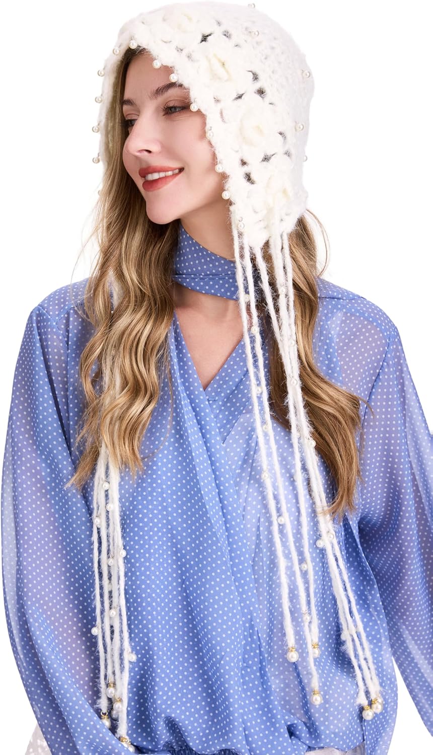 ZLYC Gorro holgado de ganchillo para mujer con borla y textura de c...