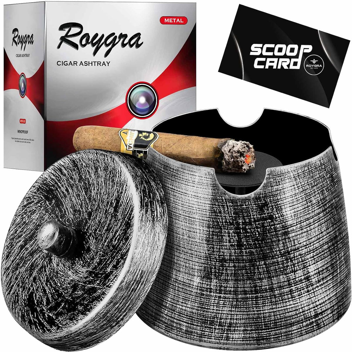 roygra Cenicero para cenizas con tapa, cenicero de cigarros al aire...