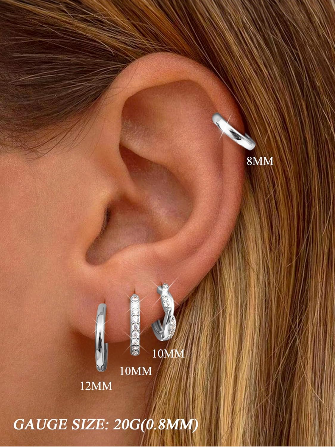 Jstyle Aretes de aro pequeños de oro para mujer, chapados en oro de...