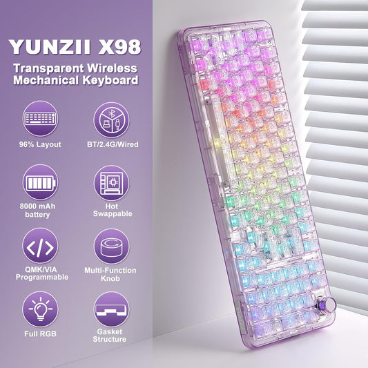 YUNZII X98 QMK\/VIA Teclado mecánico inalámbrico para juegos con pe...