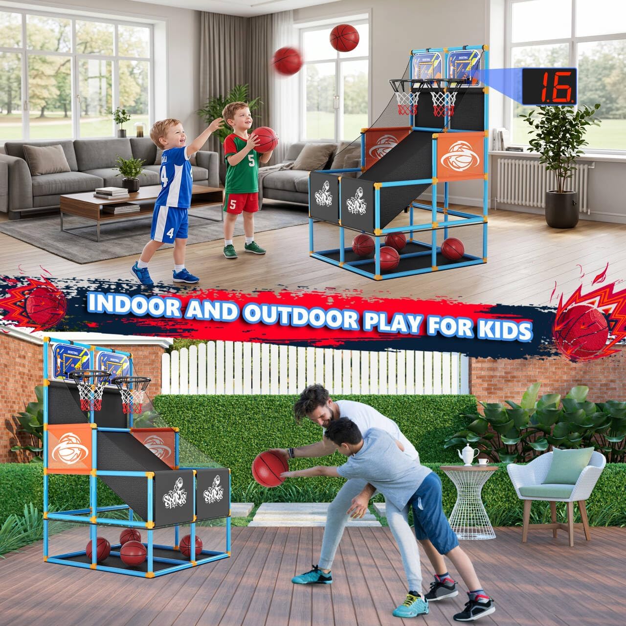 Juego de baloncesto arcade de doble disparo, juguetes para niños: a...