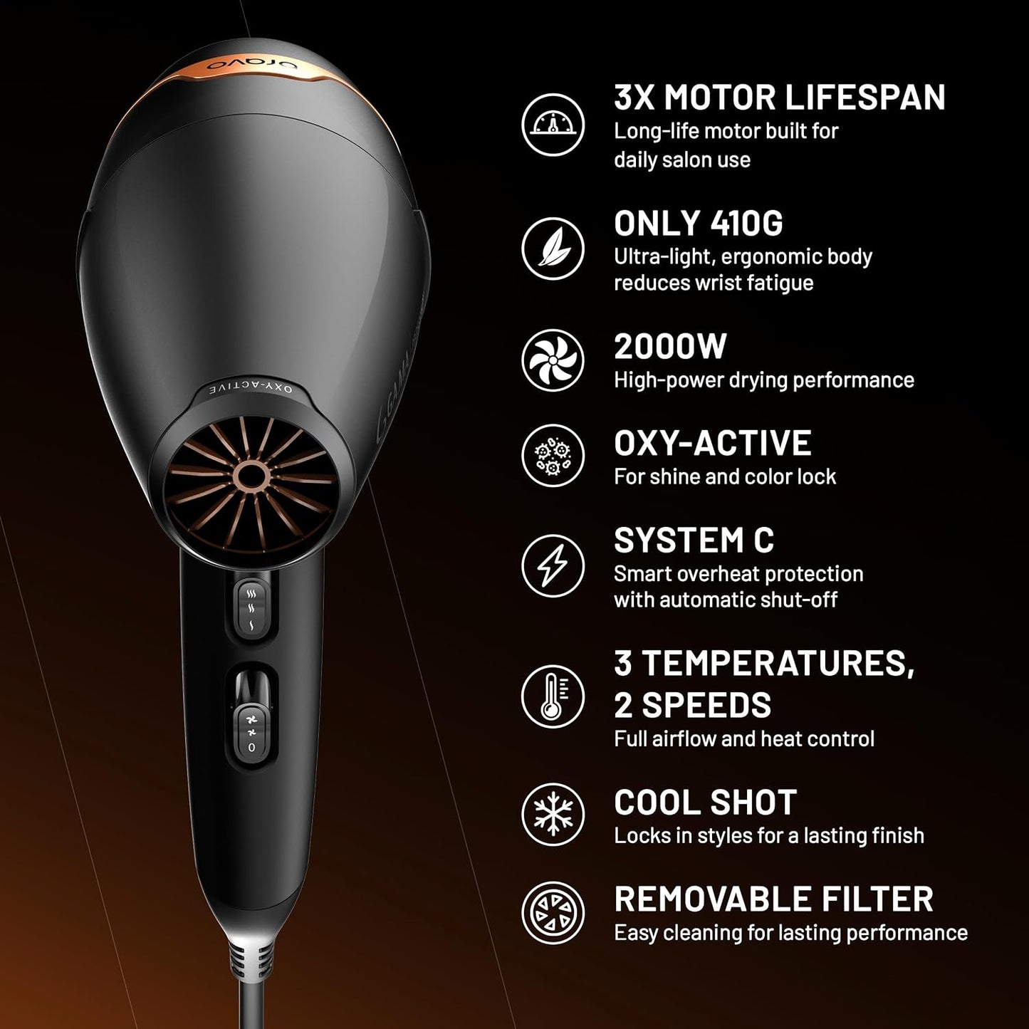 GA.MA Italy Professional Secador de pelo con cable Bravo X8, motor...