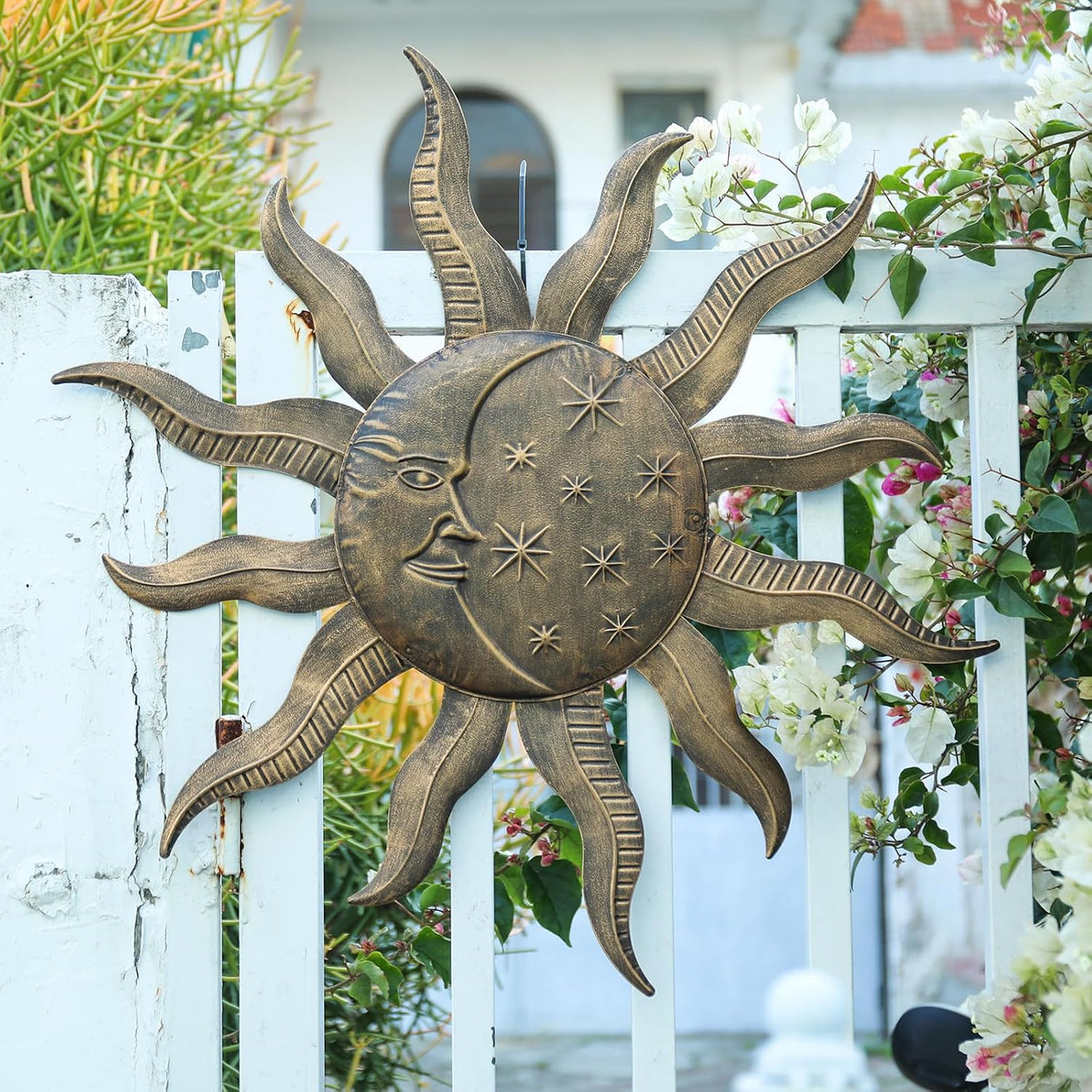 VCUTEKA Arte de pared de metal con sol de 27 pulgadas, decoración p...