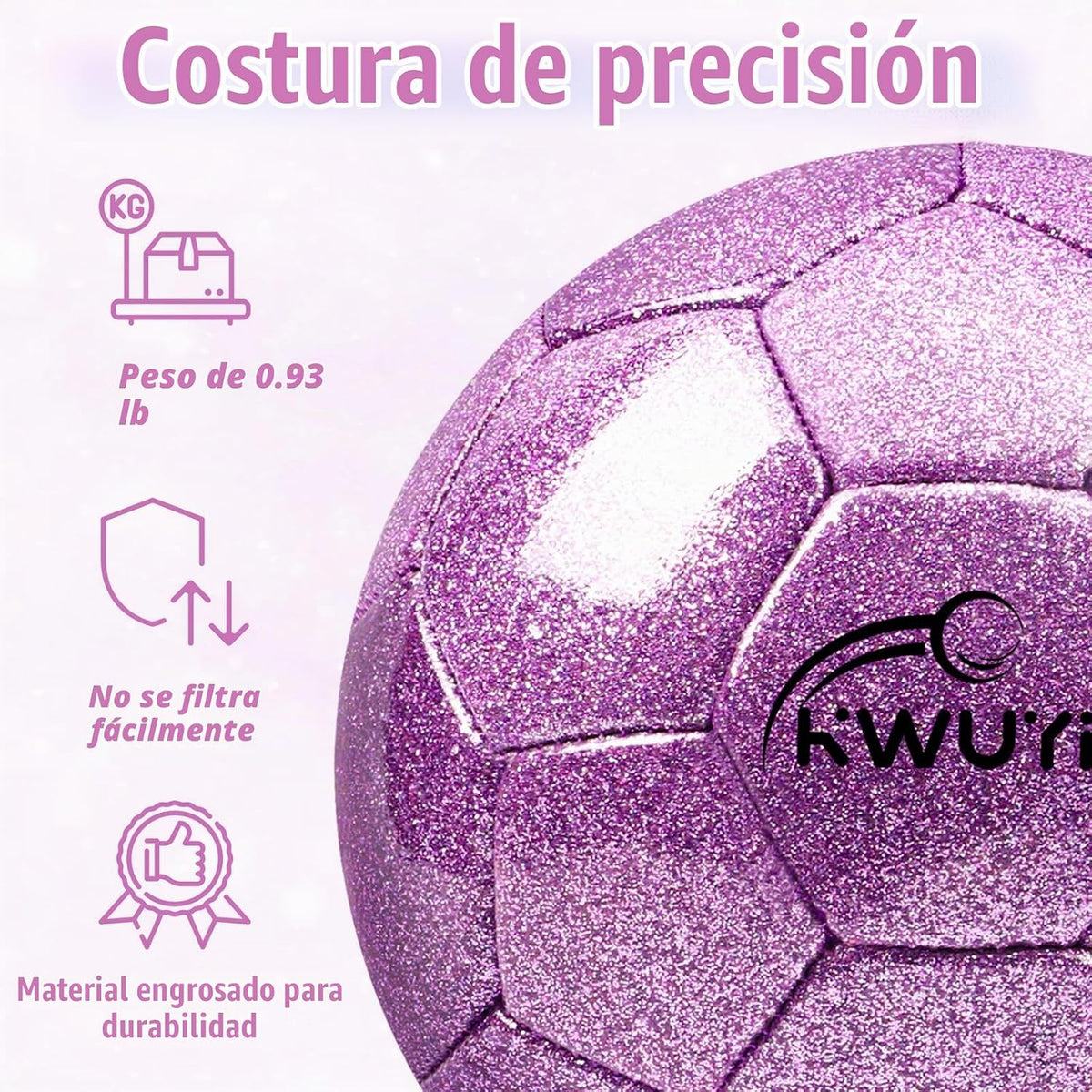 OKWUYiK Balón de fútbol de talla 3, 4, 5, con purpurina rosa, dorad...
