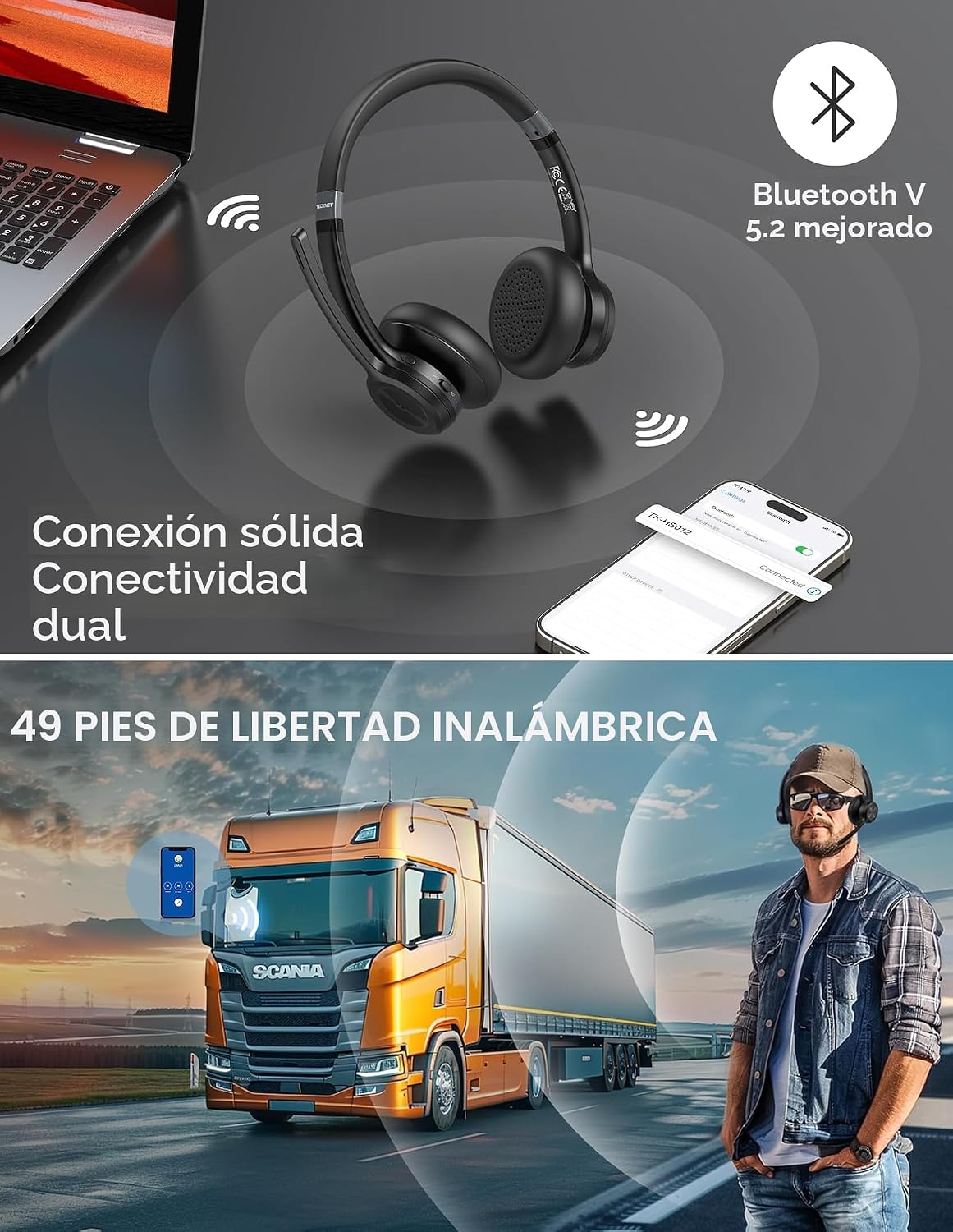 TECKNET Auriculares Inalámbricos, Auriculares Bluetooth con Micrófo...
