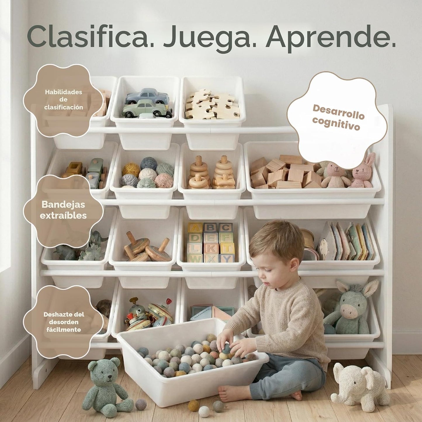 Humble Crew Organizador de juguetes para niños con 16 contenedores,...