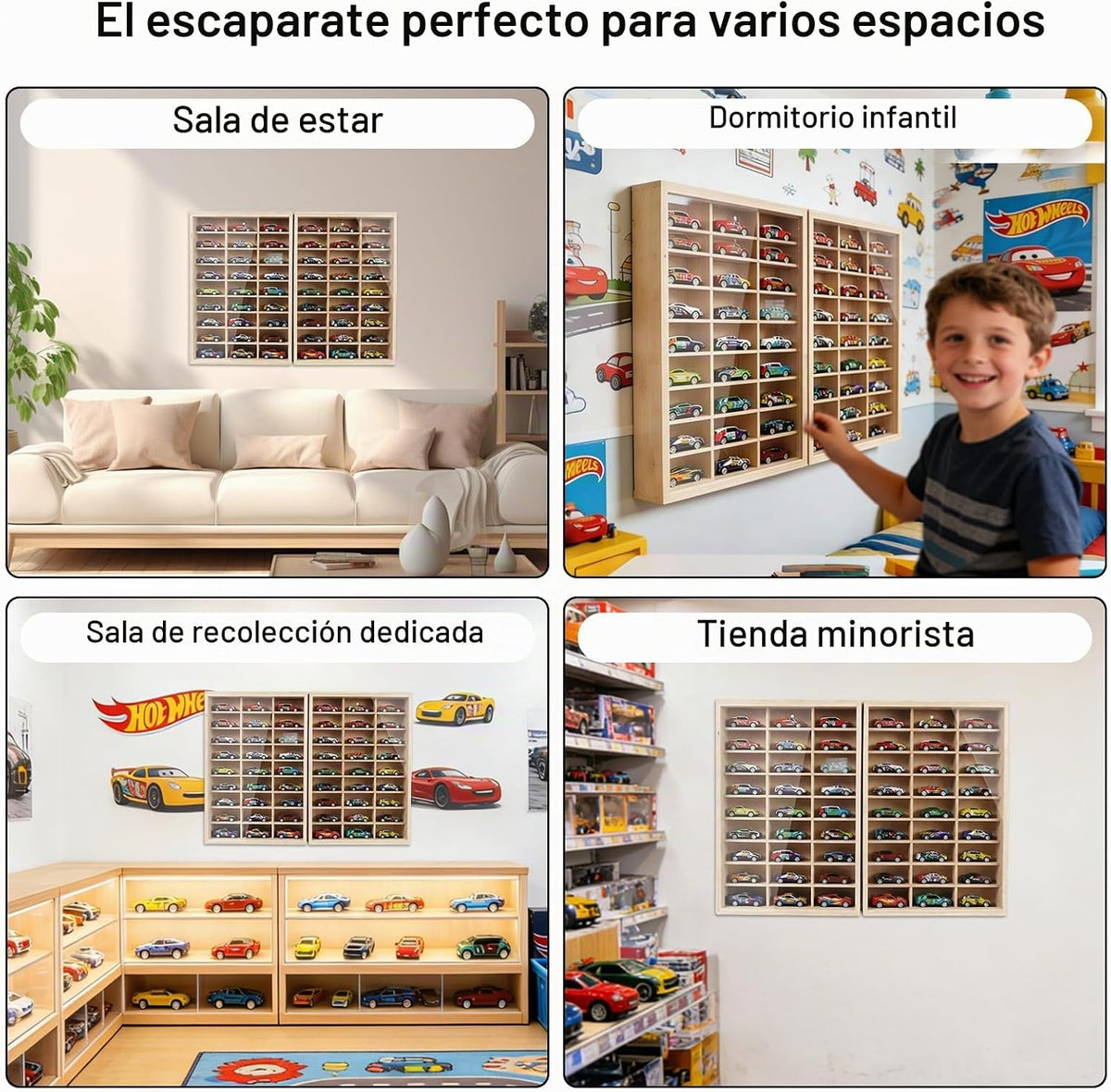 Vitrina de madera para montaje en pared para Hot Wheels 54 Space 1\...