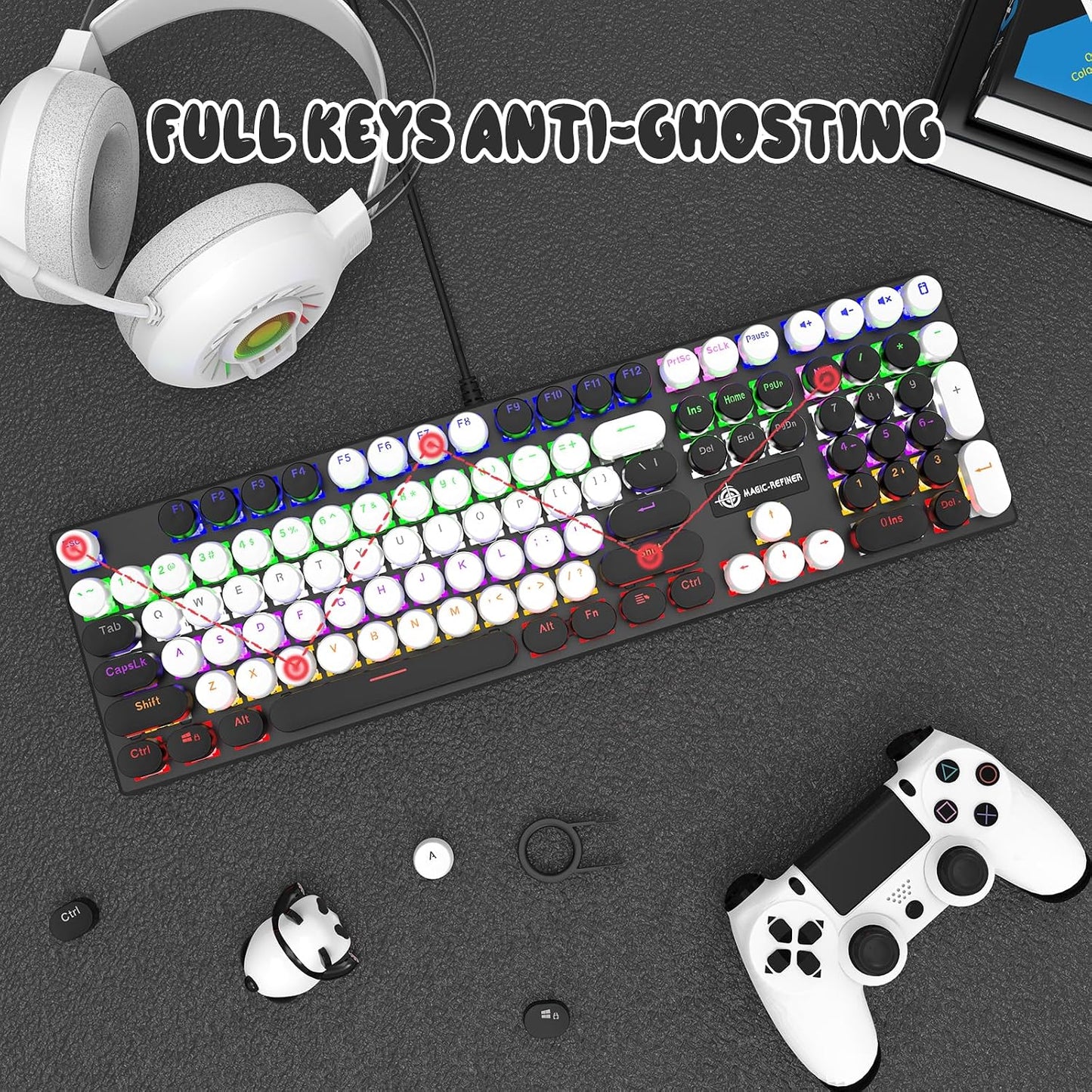 Teclado mecánico retro con cable para juegos, estilo máquina de esc...