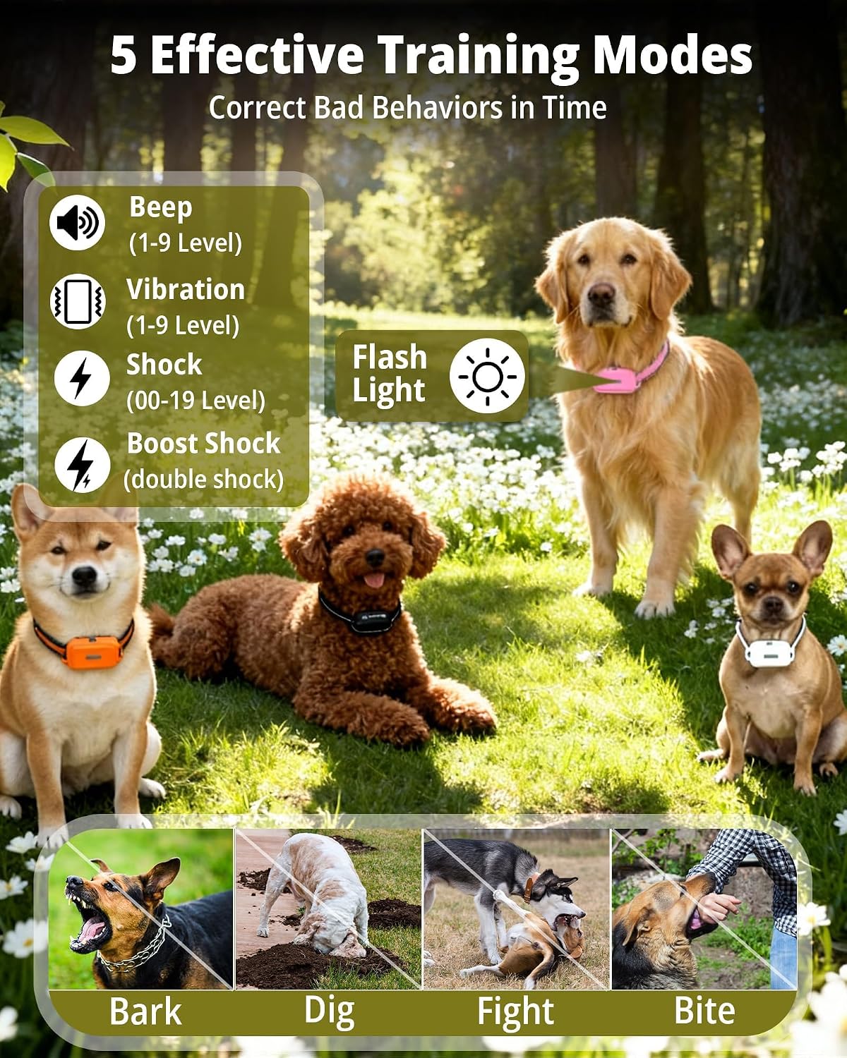 3 collares de choque para perros con control remoto (5-150 libras),...