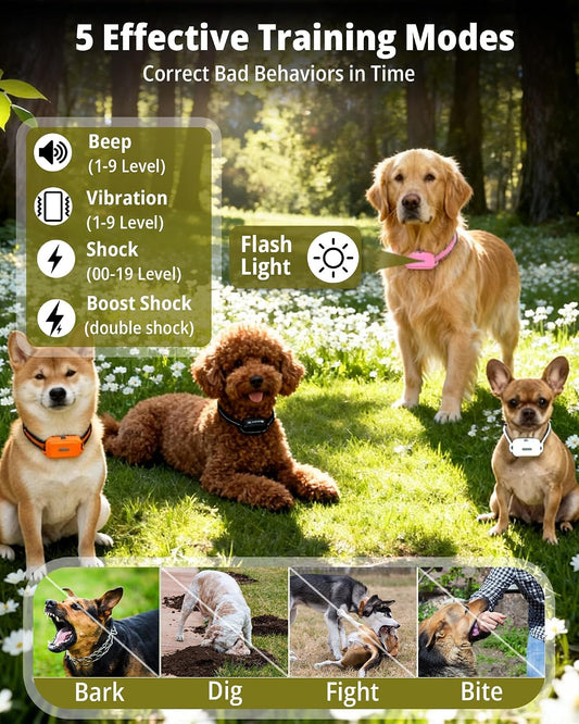 3 collares de choque para perros con control remoto (5-150 libras),...