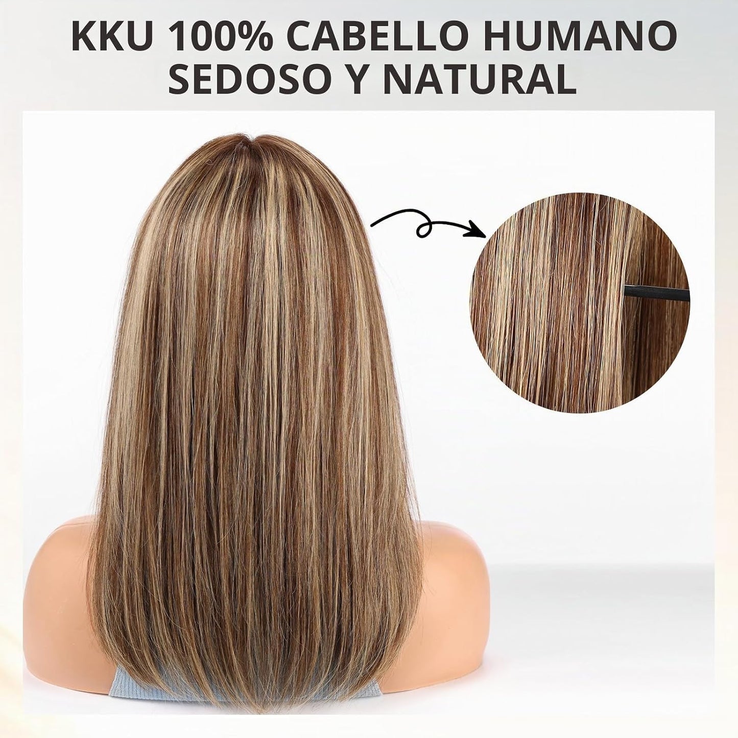 Wear but free KKU - Peluca de cabello humano rubio mezclado de 16 p...