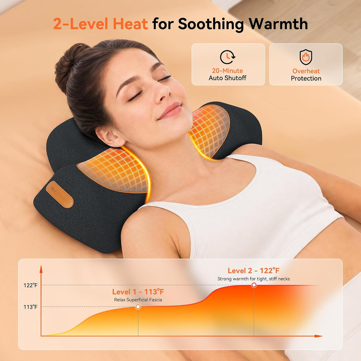 Almohada masajeadora de cuello inalámbrica 3 en 1 con calor, vibrac...