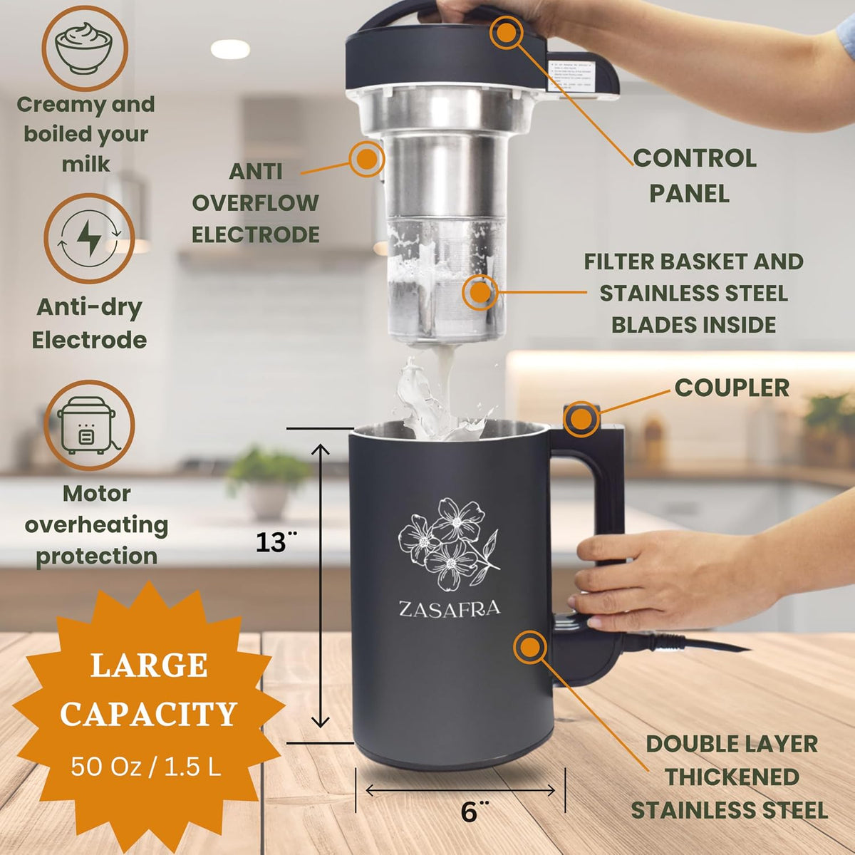 Máquina para hacer leche de nuez 8 en 1, 50 onzas \/ 1.5 L con cola...