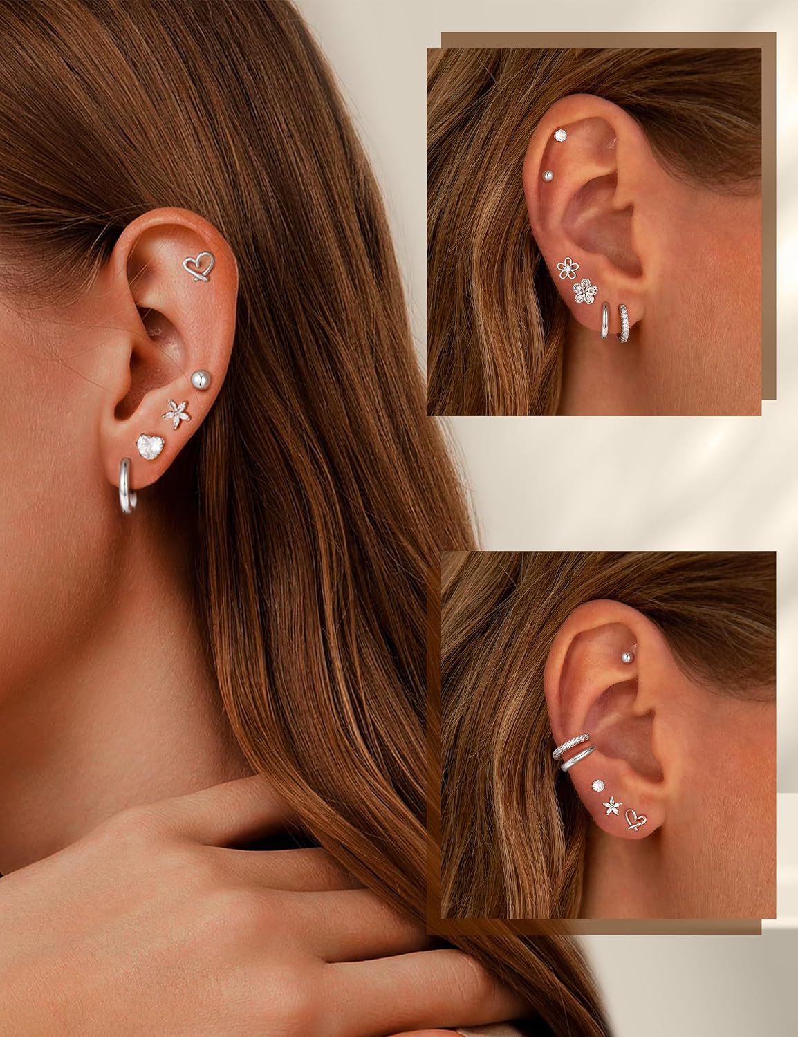 Juego de aretes pequeños de oro para mujer, chapados en oro de 14 q...