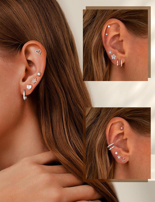 Juego de aretes pequeños de oro para mujer, chapados en oro de 14 q...