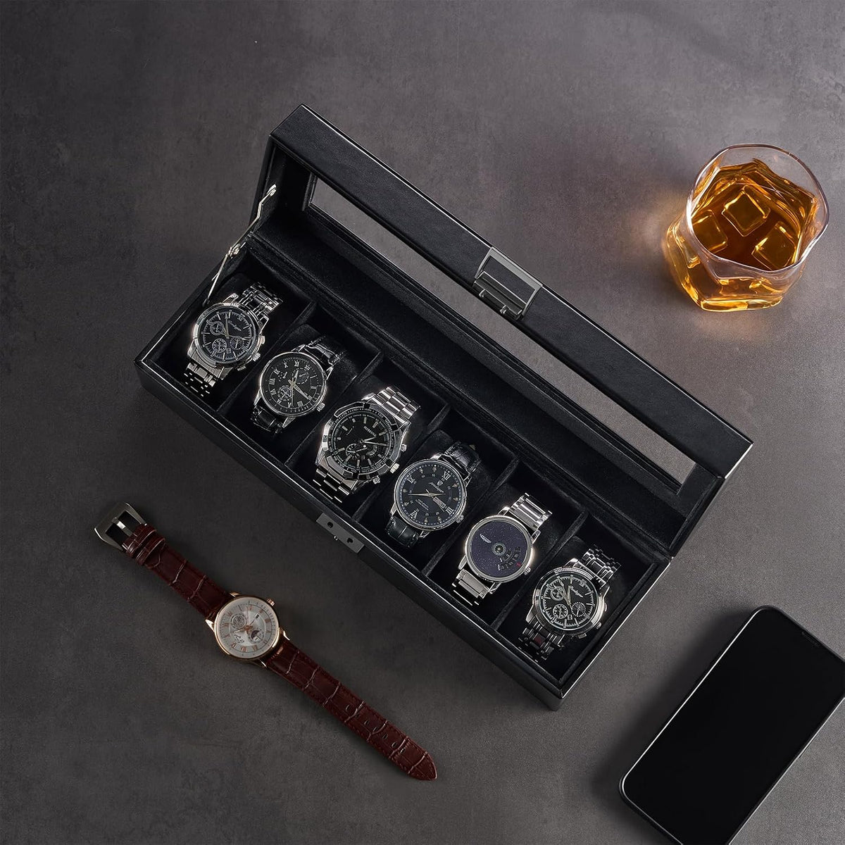ProCase Caja de reloj con 6 ranuras para hombres -AllBlack | Organi...