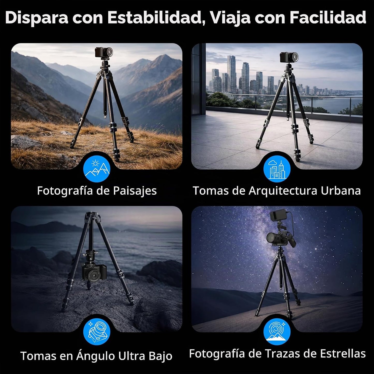 SmallRig Trípode de cámara de fibra de carbono de 160cm\/62.6'&...
