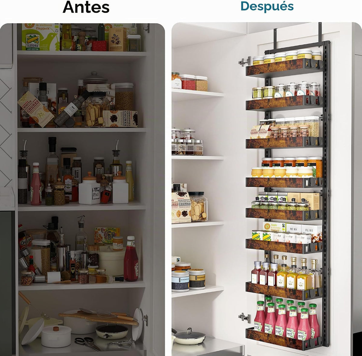 bukfen Organizador de despensa para puerta, cesta de madera ajustab...