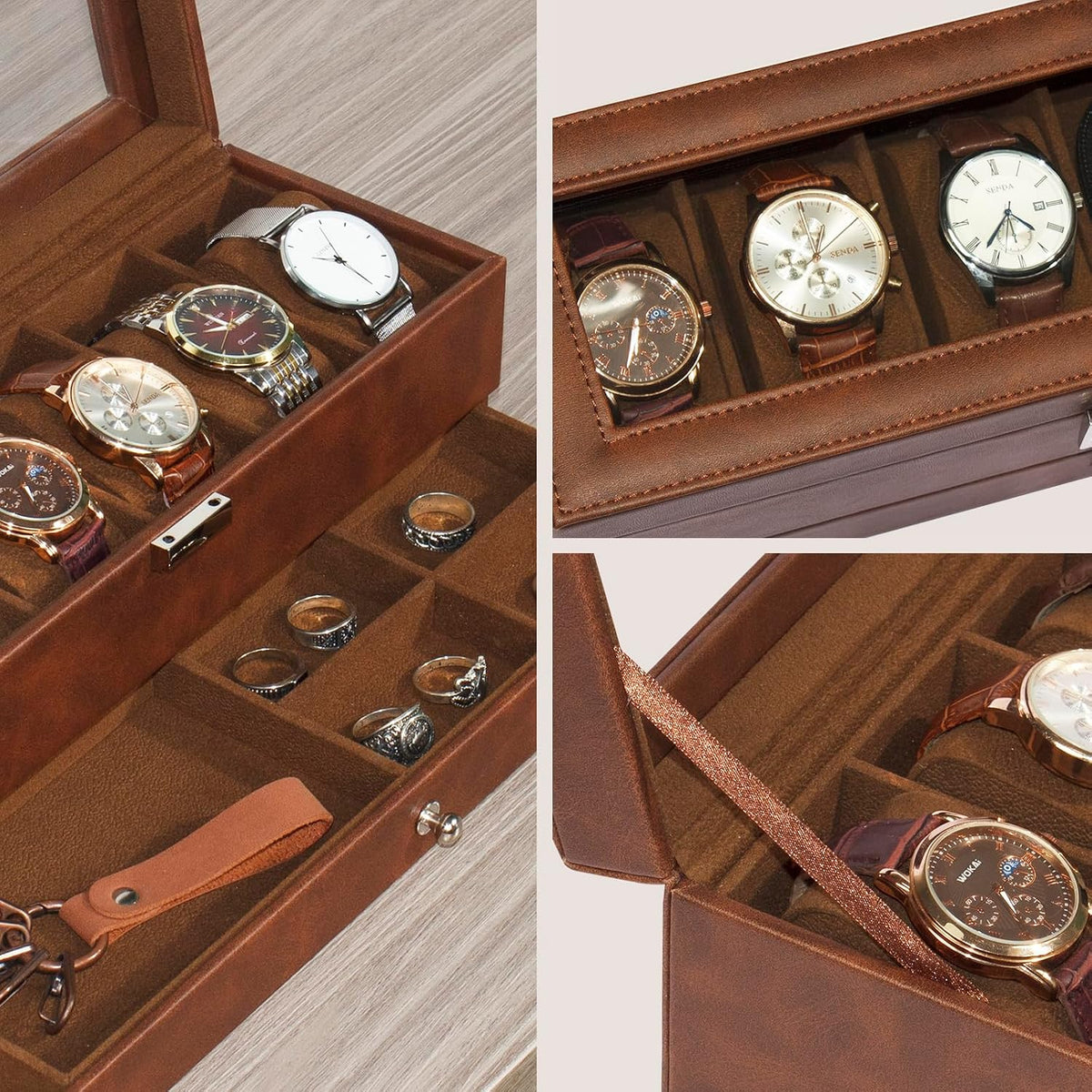 GLOBAL KA Caja de Reloj, Caja de Exhibición de Reloj de 6 Compartim...
