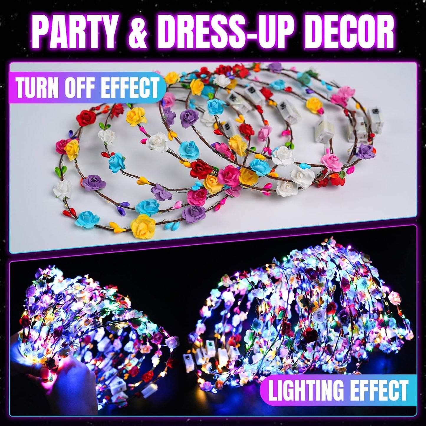 100 diademas LED con corona de flores, suministros de fiesta que br...