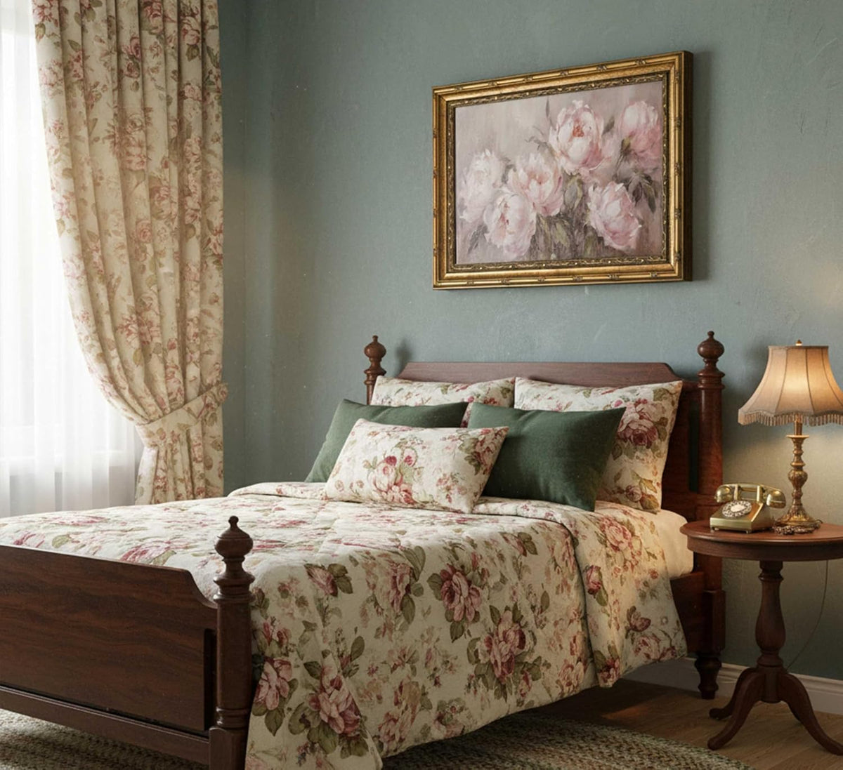Lienzo decorativo de pared con diseño de flores rosadas con marco d...