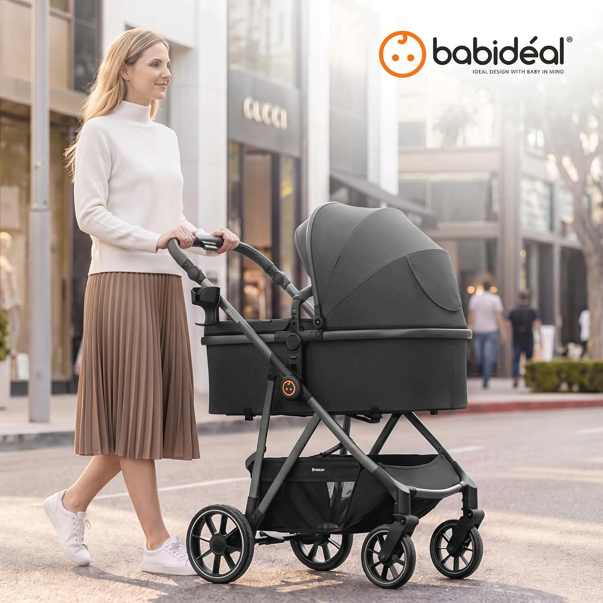 Babideal Cochecito de bebé para recién nacido y niño, plegado con u...