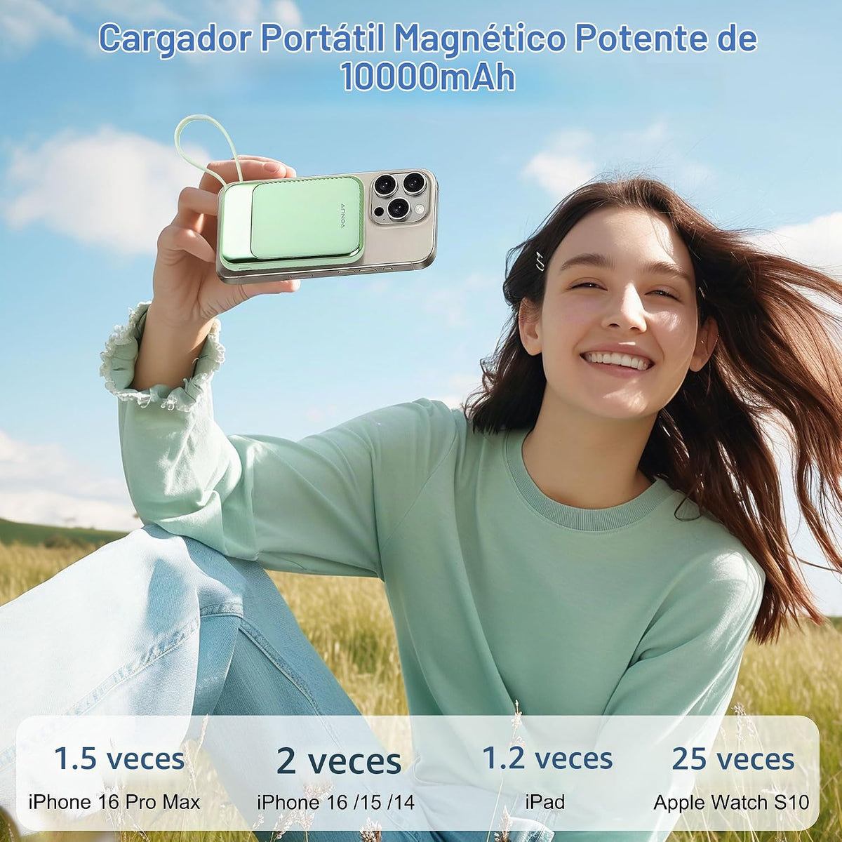 VONUV Banco de energía magnético de 10000mAh, cargador portátil ina...