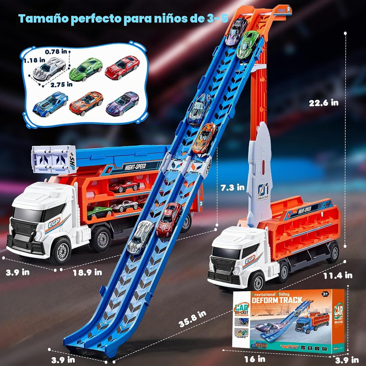 Camión de carreras de juguete para niños de 3, 4, 5, 6 años, camión...