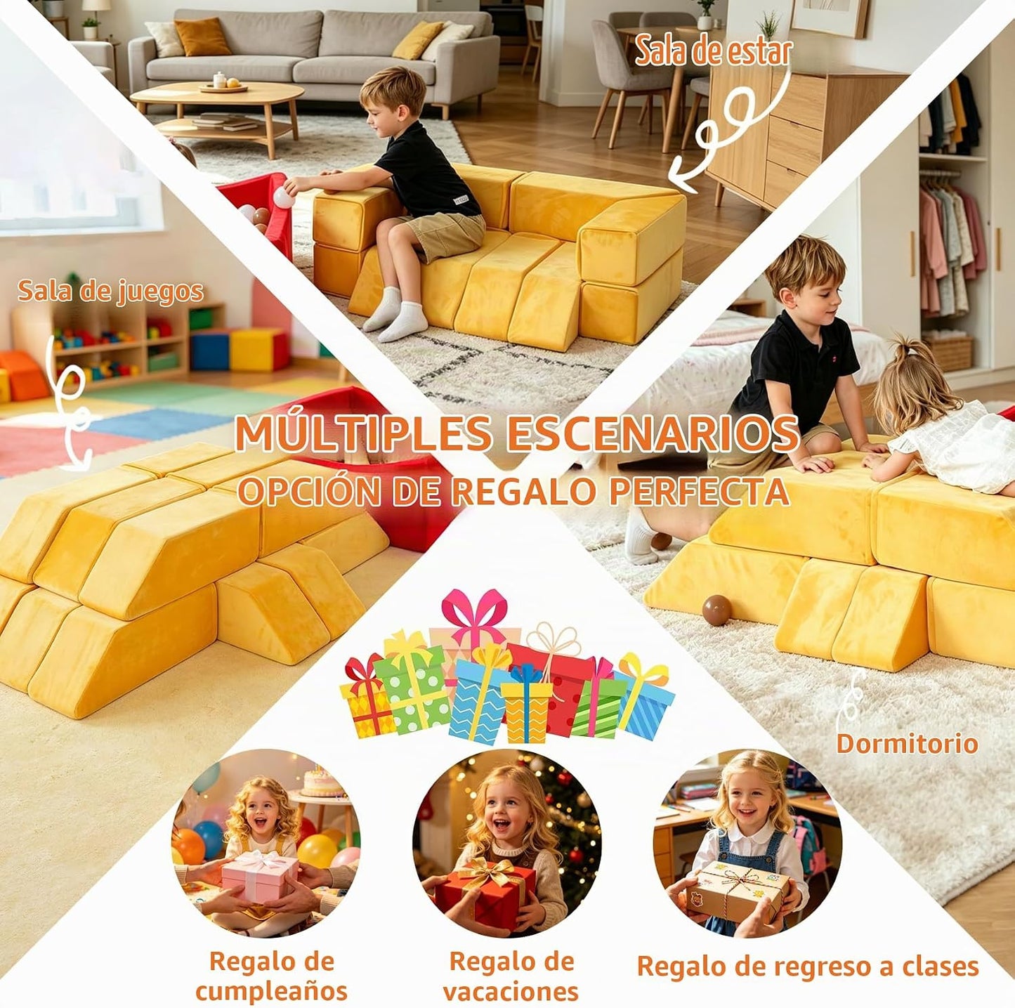 BABAMU Sofá modular para niños, diseño de caja de papas, sofá secci...