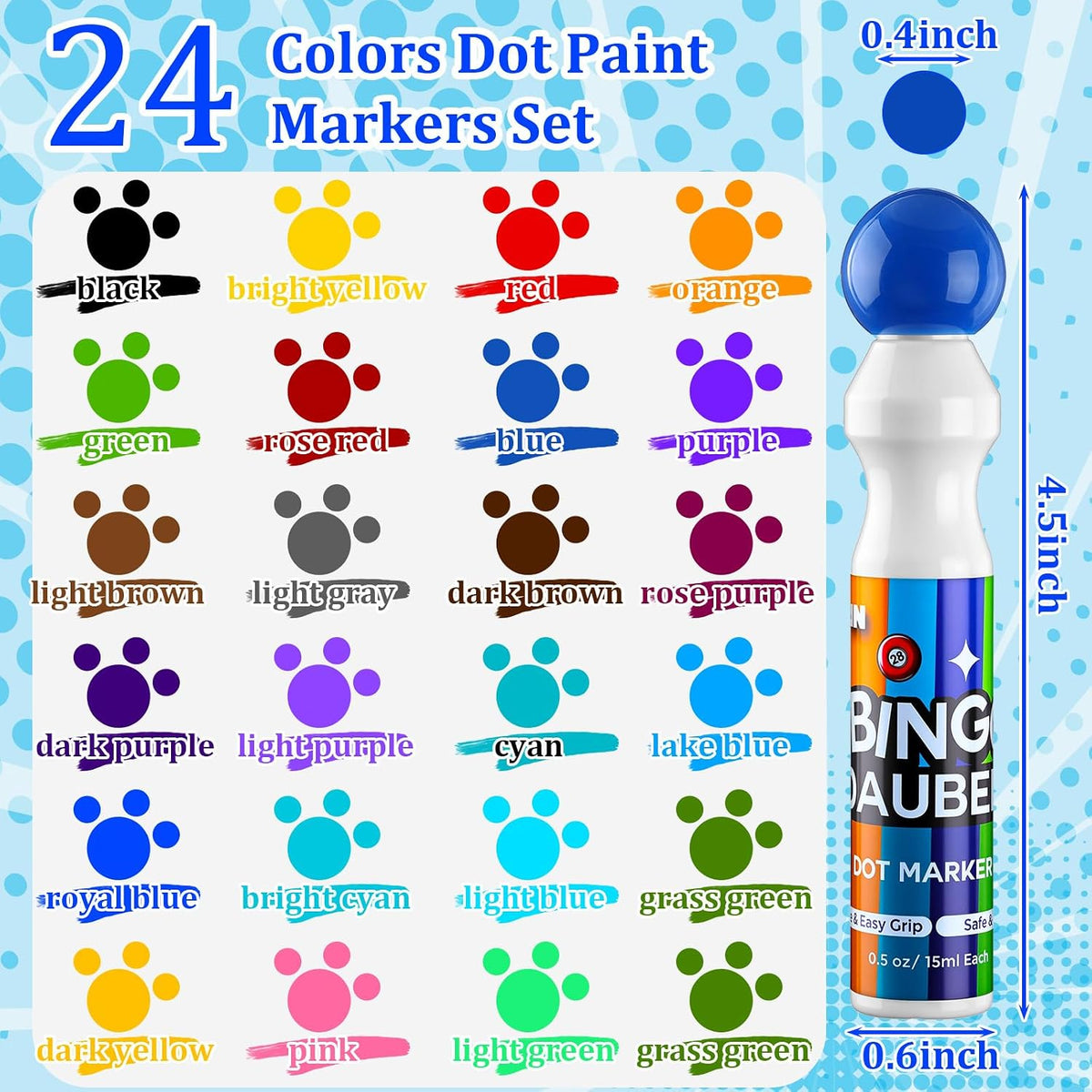 Crtiin Paquete de 72 rotuladores de bingo a granel, 24 colores de m...