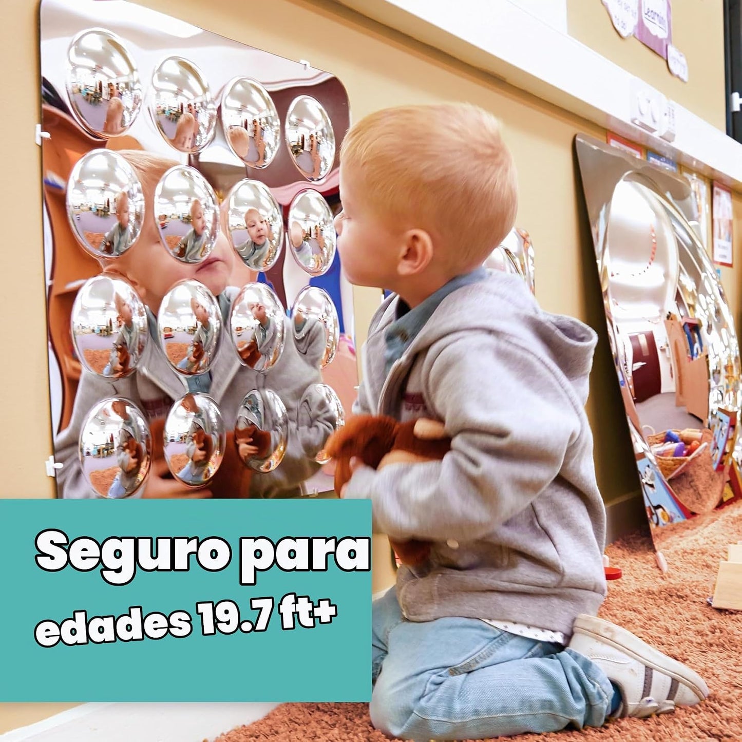 SPARK &amp; WOW Espejo sensorial de pared para niños pequeños, gran...