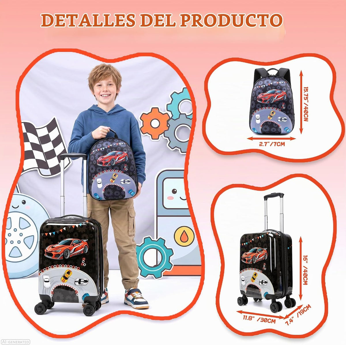 Esteemly Juego de equipaje para niños, 4 piezas, 16 pulgadas, rueda...