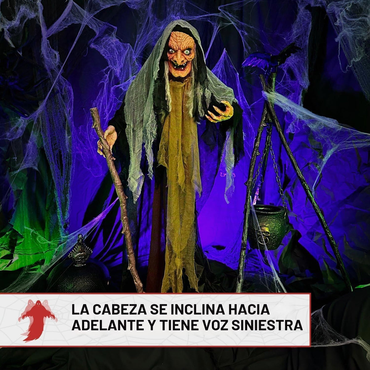 Haunted Hill Farm Bruja parlante aterradora de tamaño real, animatr...