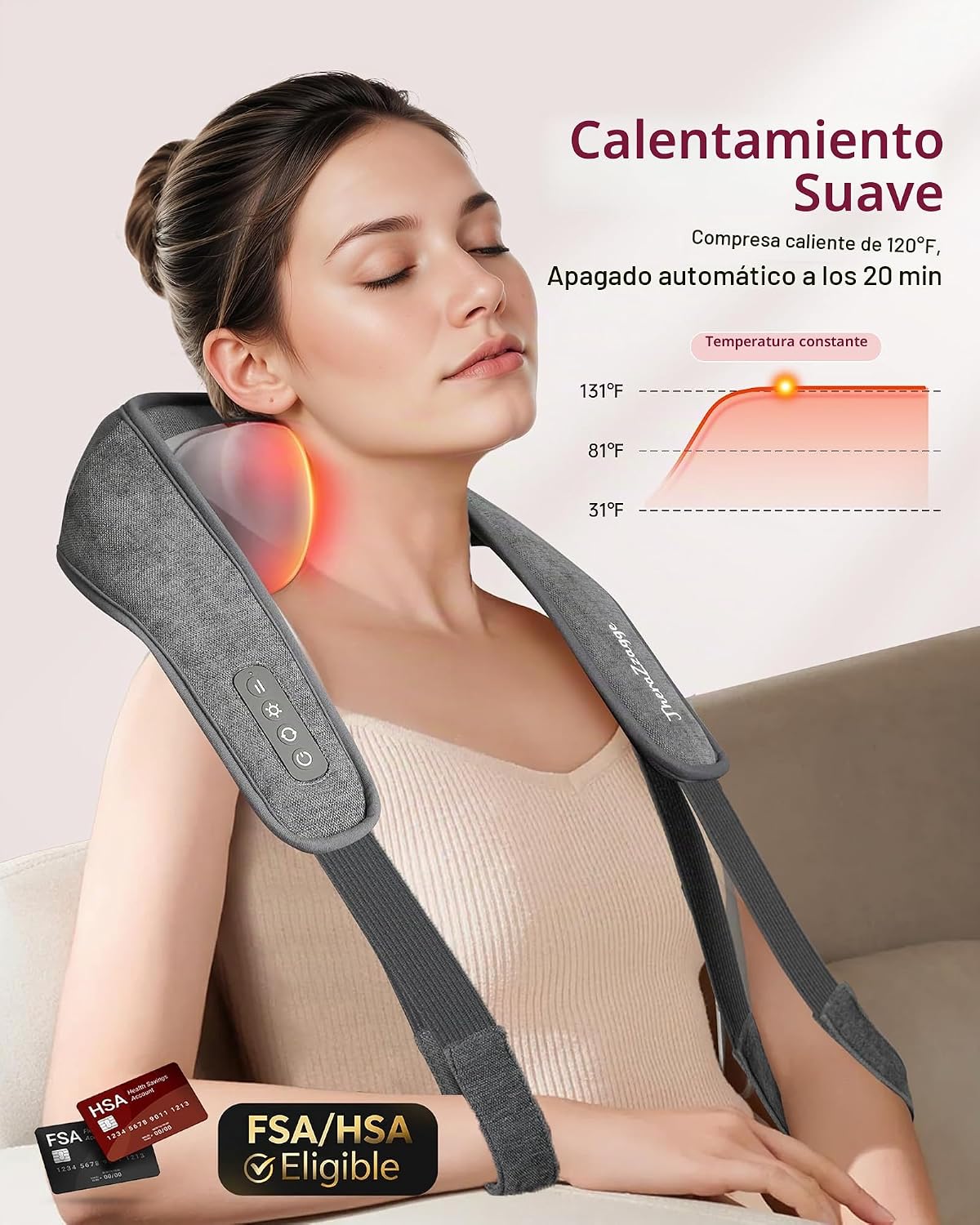 THERAZZAGGE Masajeador de cuello inalámbrico con calor - Elegible p...