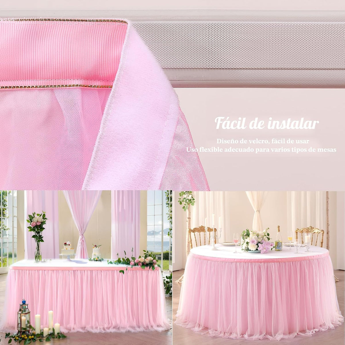 Suppromo Falda de mesa de tul rosa de 6 pies, mantel de baby shower...