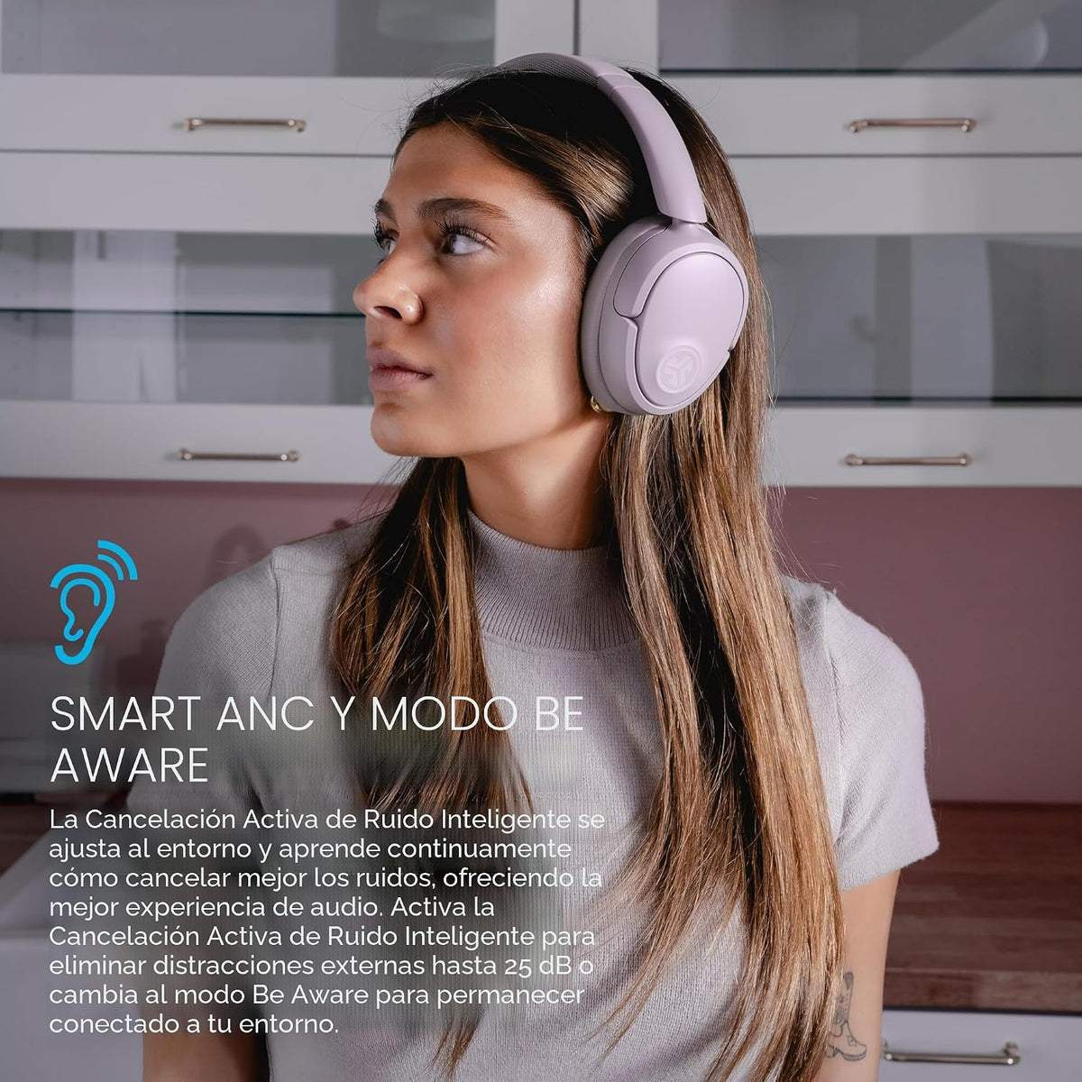 Auriculares inalámbricos JLab JBuds Lux ANC, Malva, cancelación act...