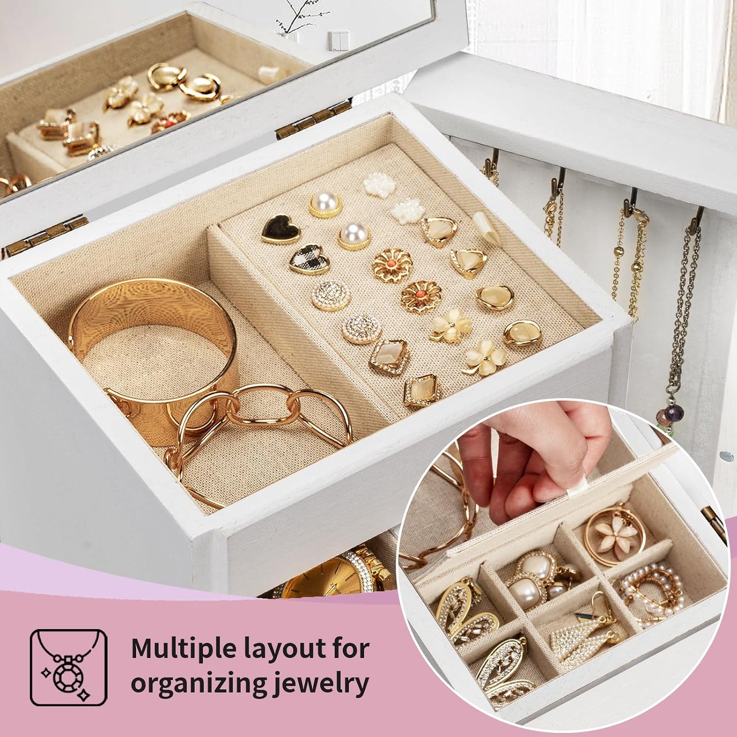 Yoimori - Joyero para mujer, cajas de joyería de madera rústica y o...