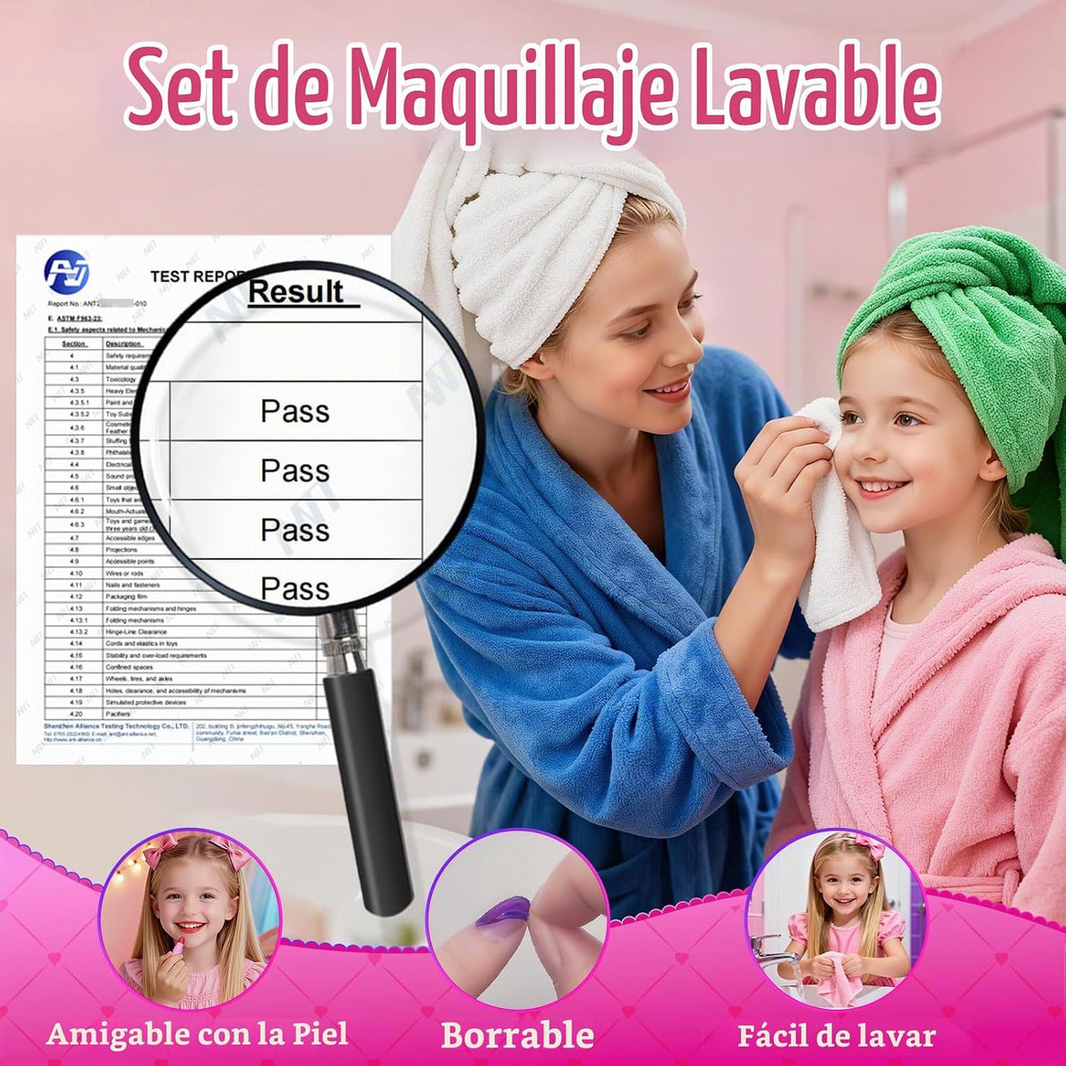Kit de maquillaje de unicornio para niños con espejo y correa, jueg...