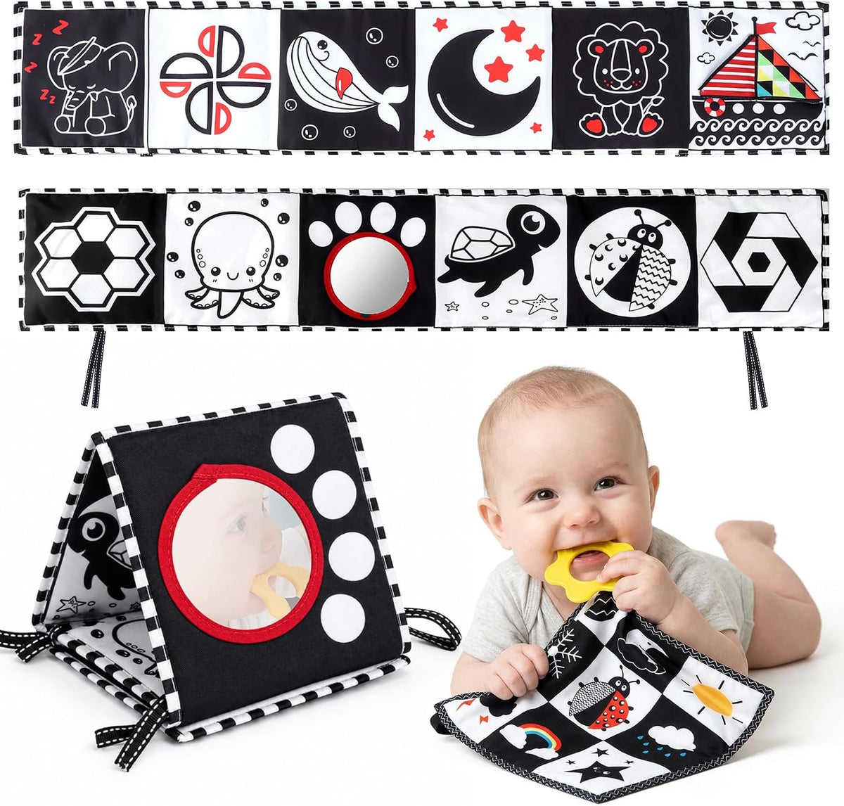 JONEG Juguetes para bebés de alto contraste para recién nacidos de...