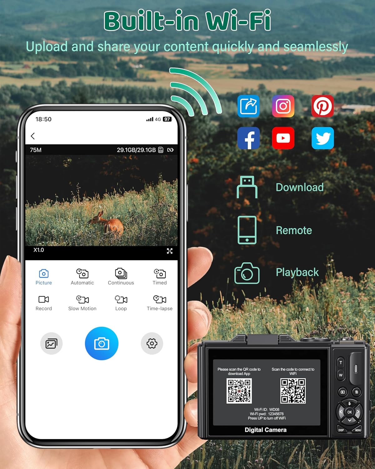 Cámara digital Cámaras WiFi 5K para fotografía 75MP UHD Autofocus V...