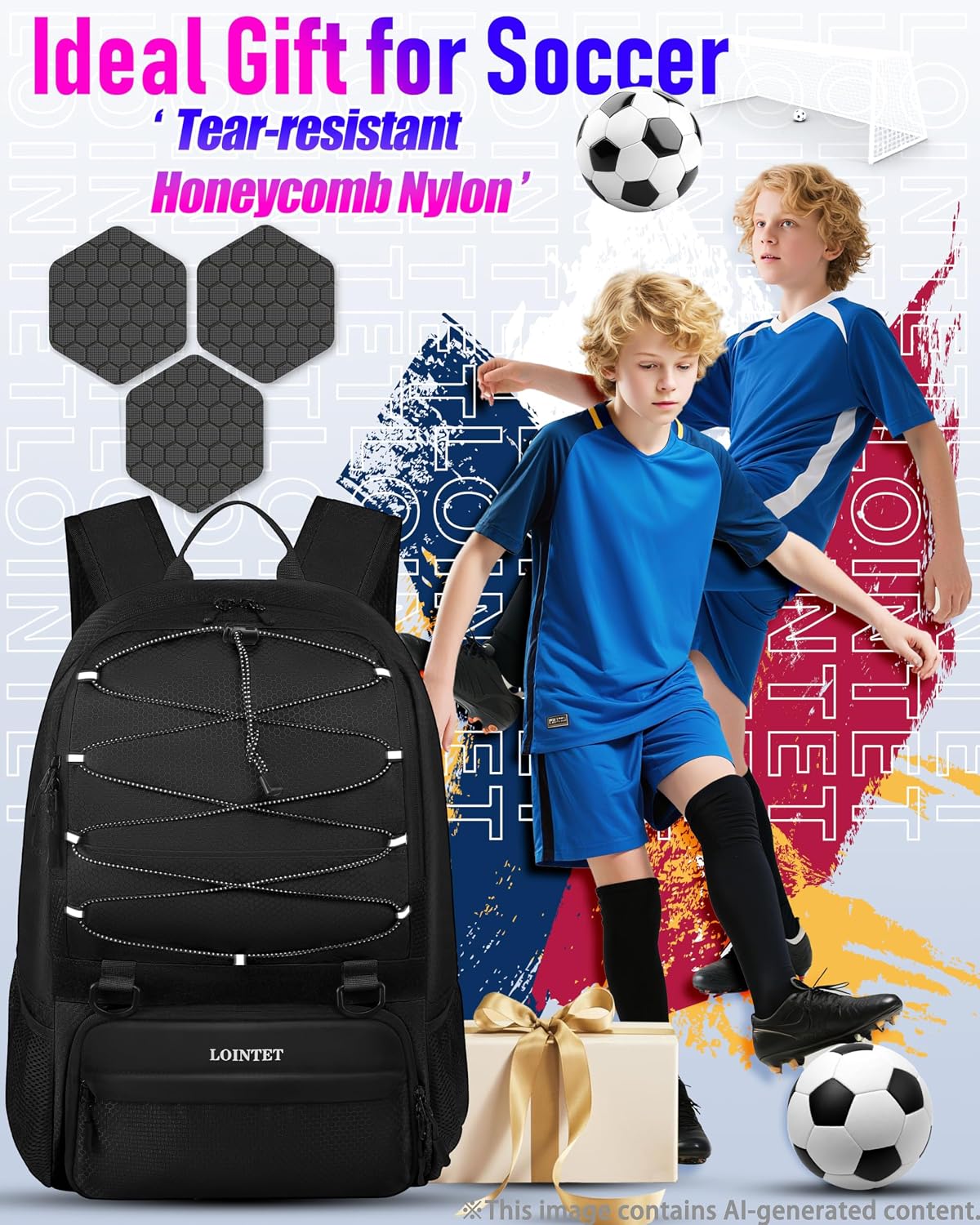 LOINTET Bolsa de fútbol juvenil, mochila de fútbol con compartiment...