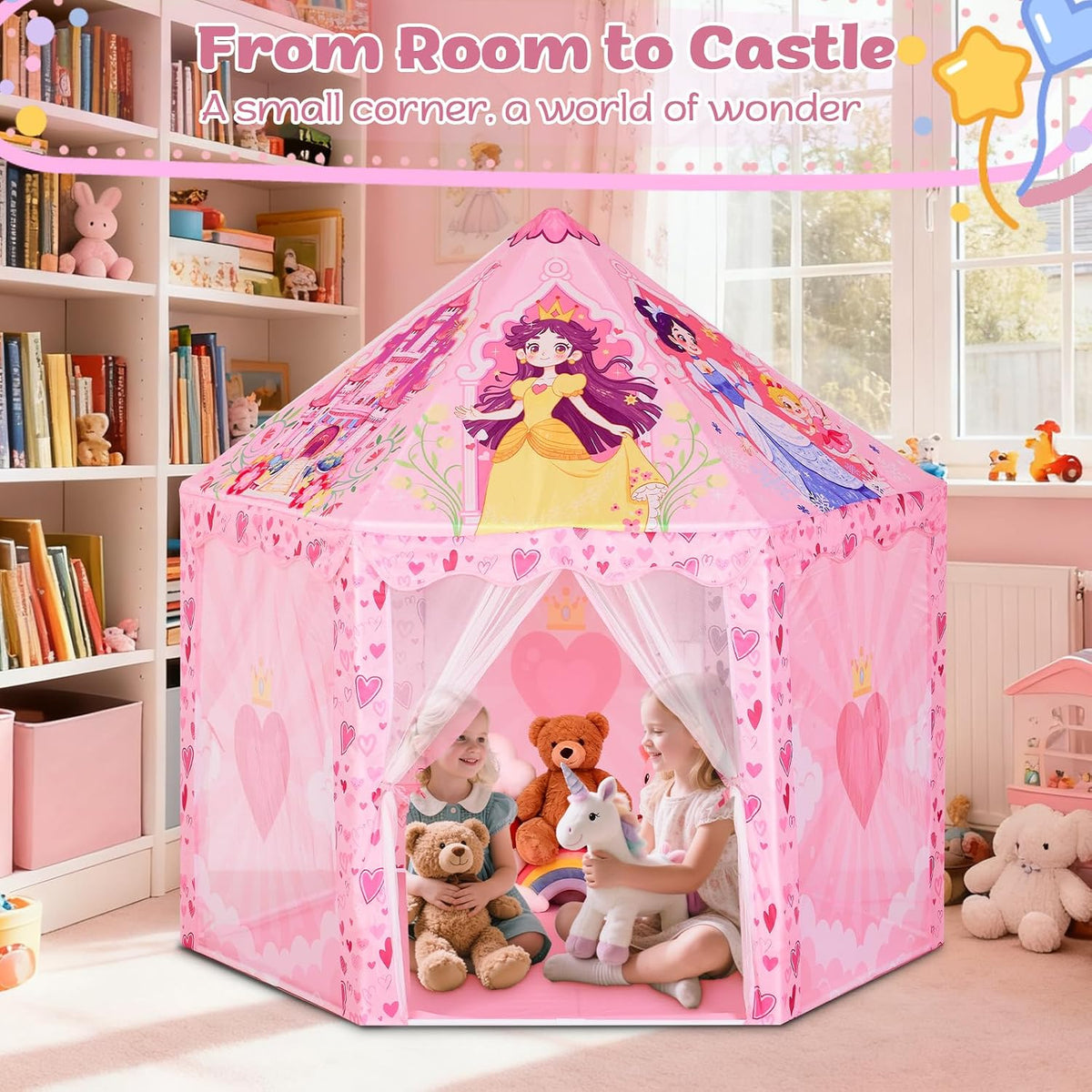 Hamdol Tienda de campaña hexagonal de princesa para niñas, gran cas...