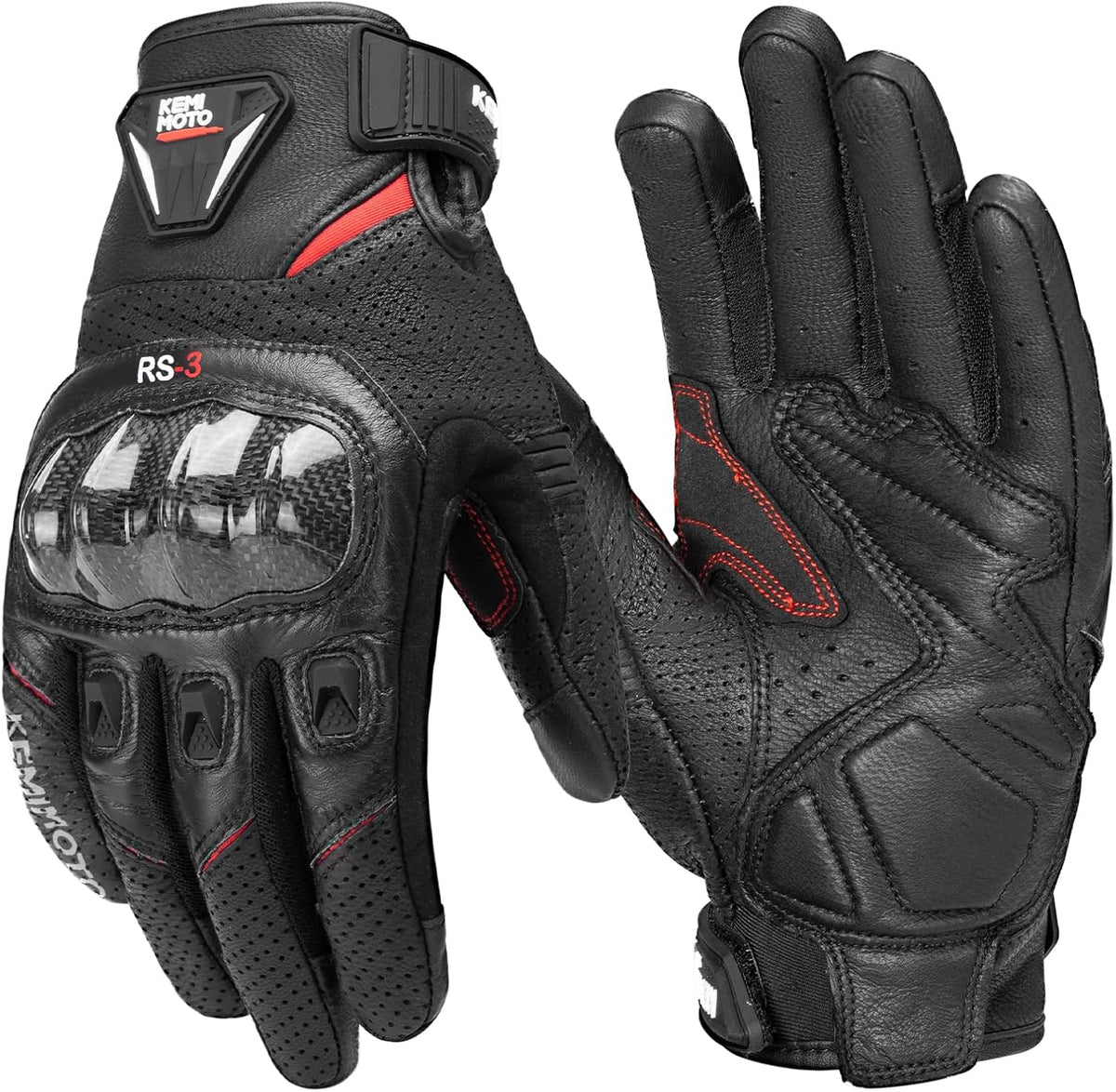 KEMIMOTO Guantes de Cuero de Piel de Oveja para Motocicleta para Ho...