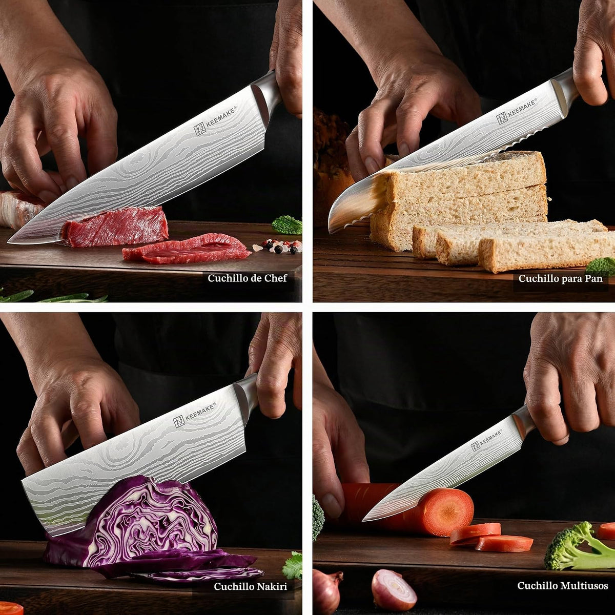 KEEMAKE - Juego de cuchillos de cocina, juego de cuchillos de chef...