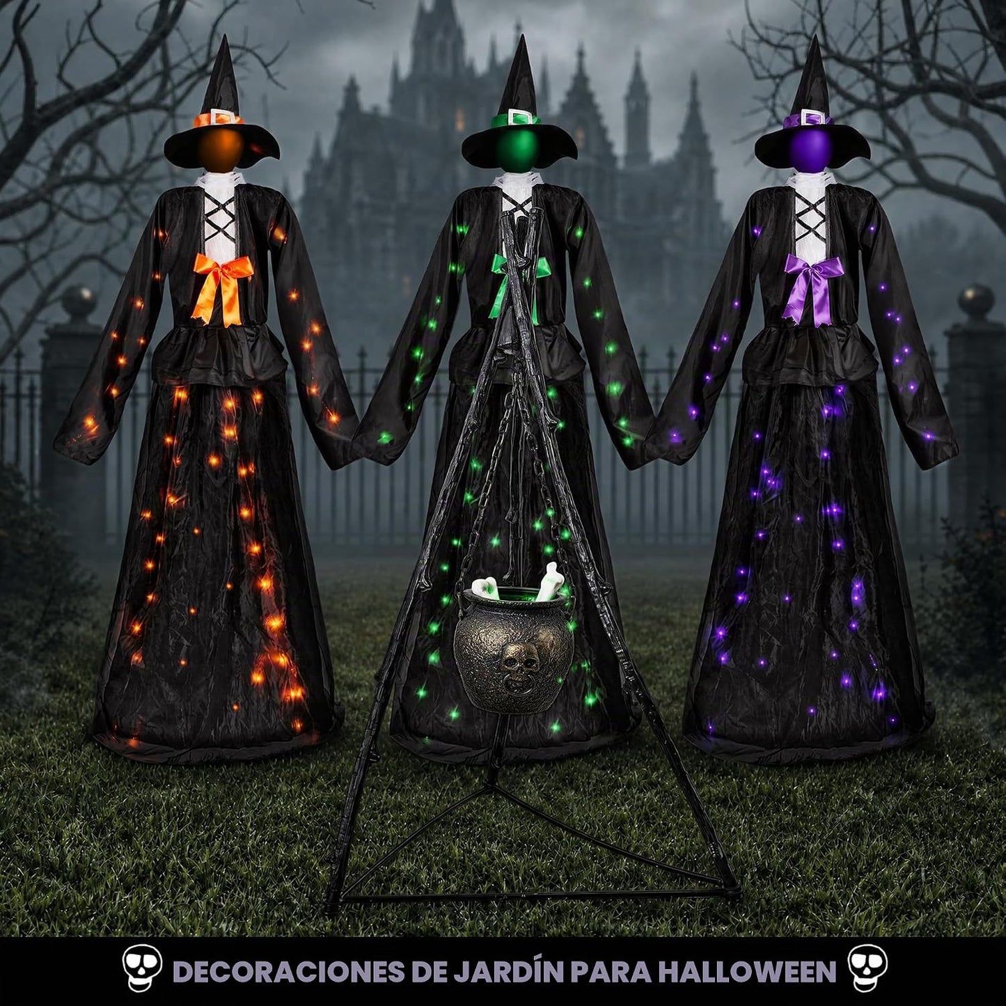 Juego de 3 decoraciones de bruja iluminadas para Halloween de 65 pu...