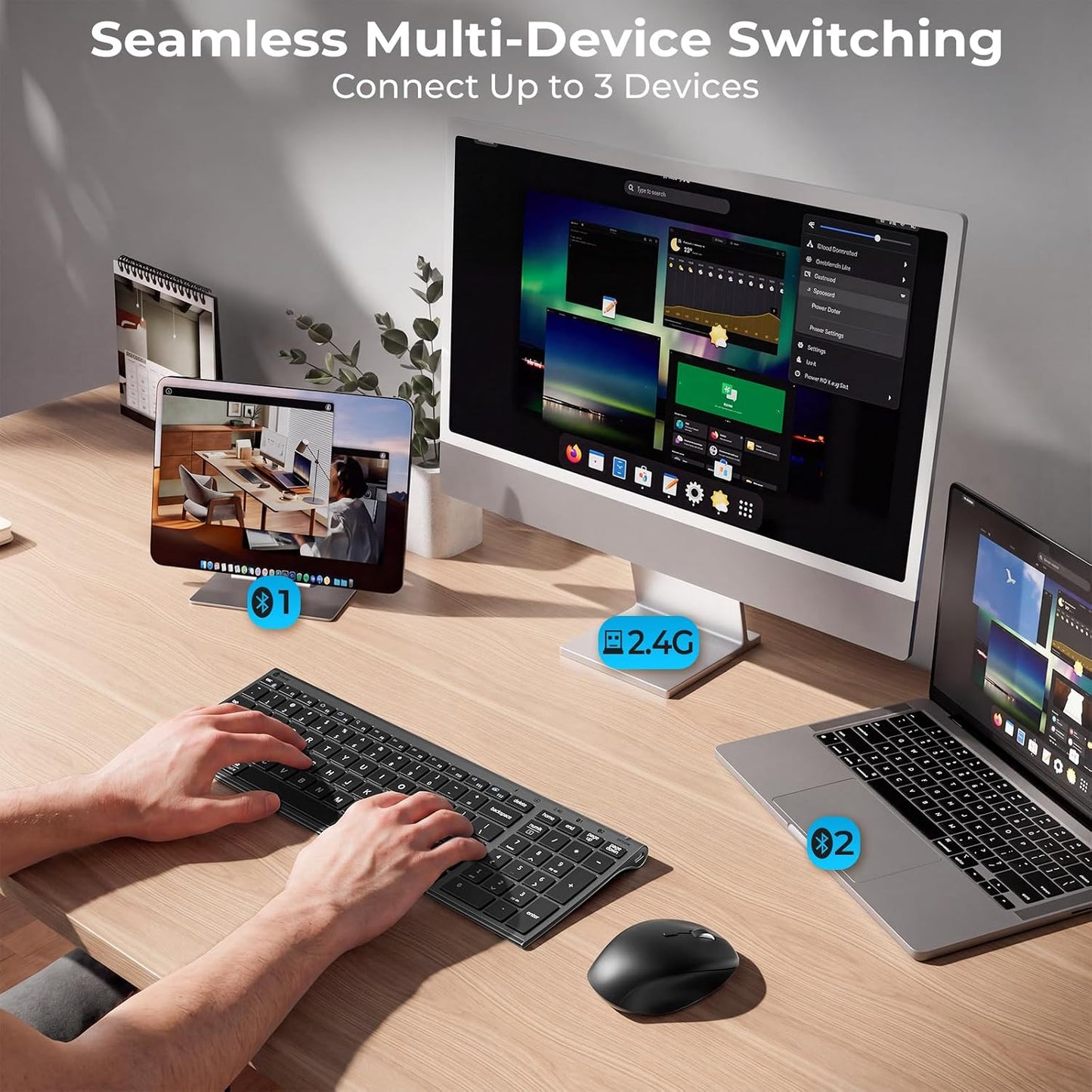iClever Combo de teclado y mouse inalámbricos Bluetooth DK05, gris...