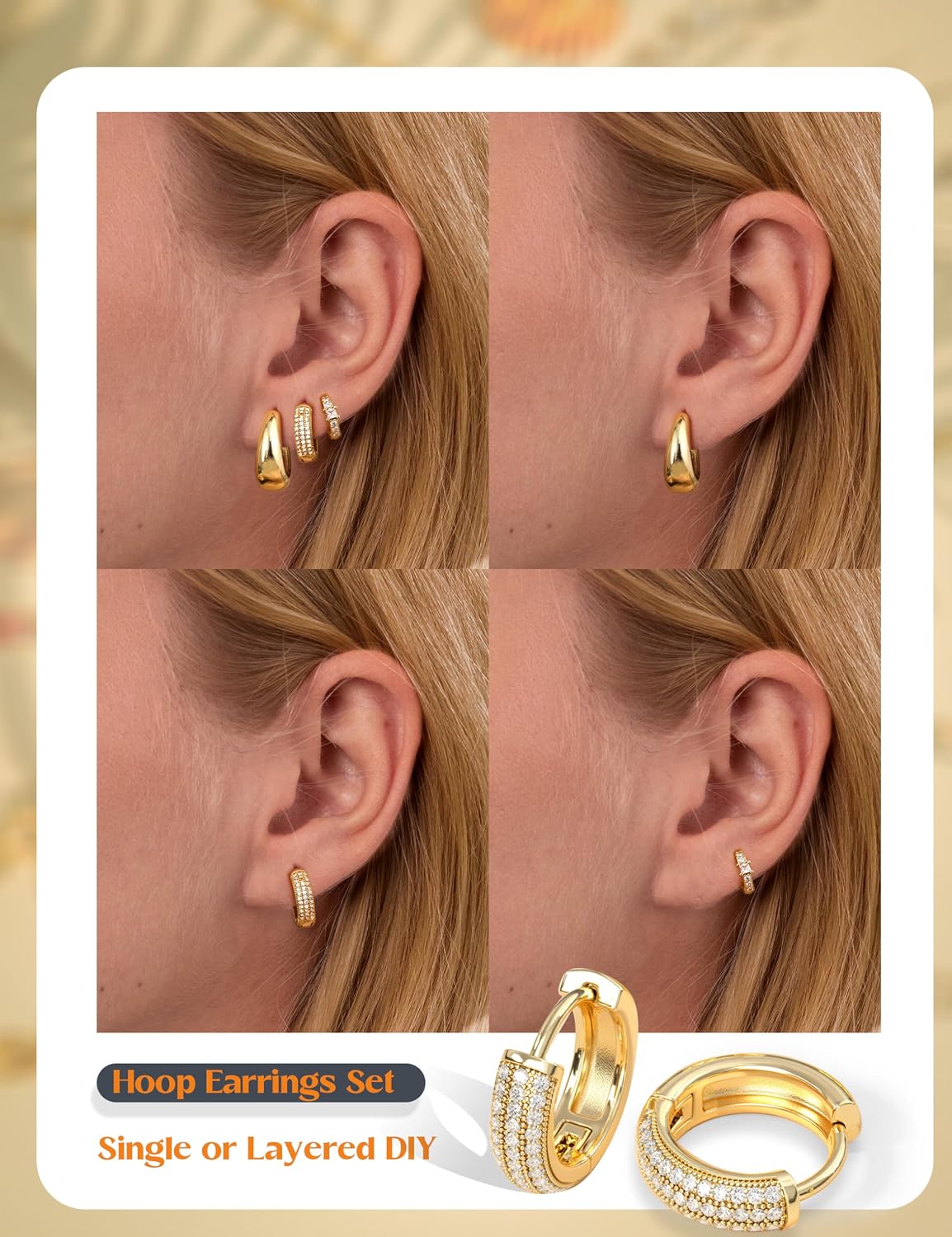 LOLIAS Pequeños aretes de aro gruesos chapados en oro de 14K para m...