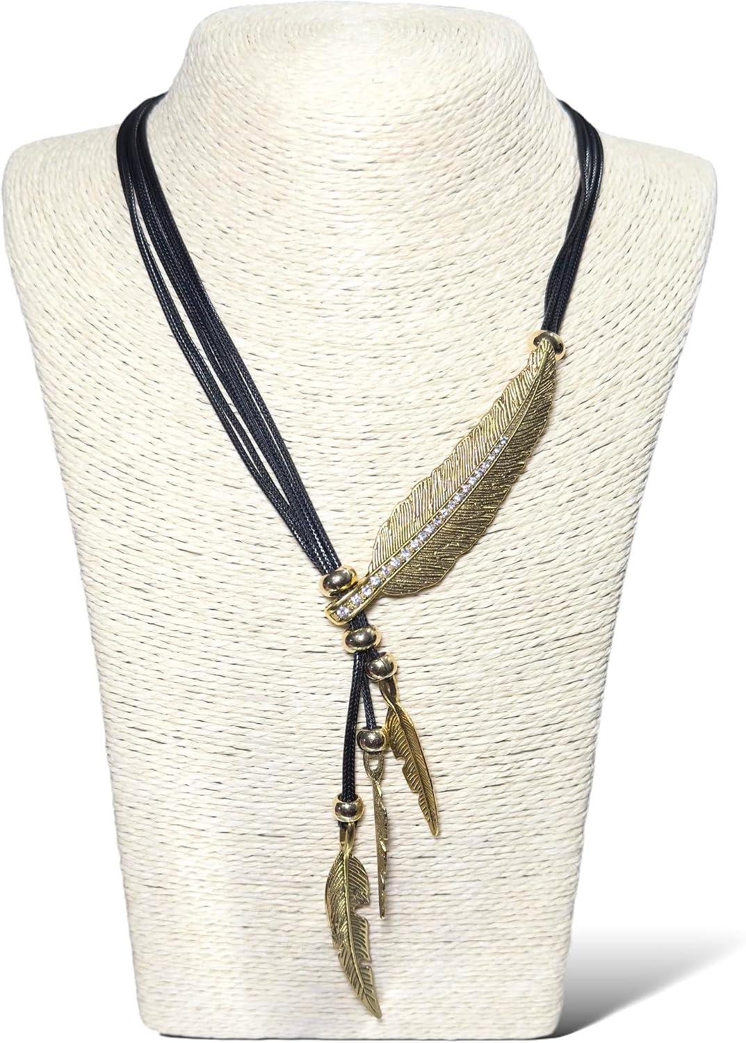 Collar de estilo bohemio con cadena de cuerda y diseño de hojas y p...