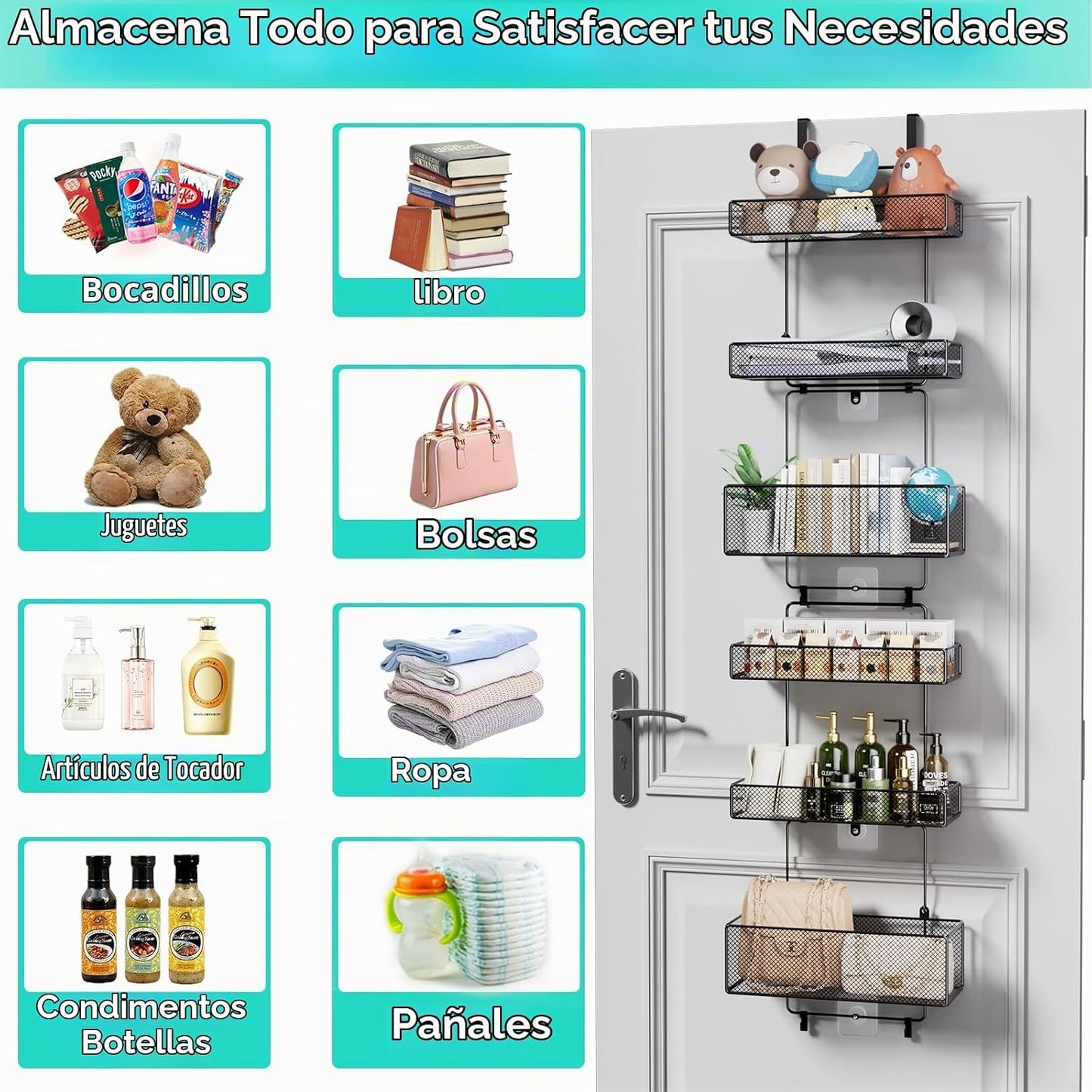 HapiRm Organizador de almacenamiento para colocar sobre la puerta,...