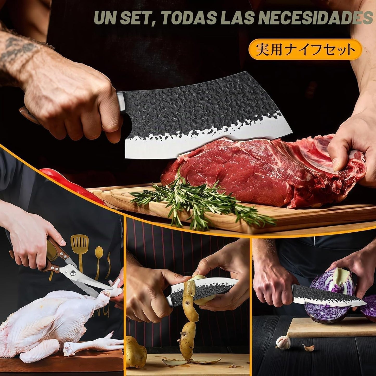 Huusk - Juego de cuchillos de chef de 5 piezas con bolsa de rollo,...